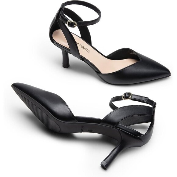 🆕Women  Black Kitten Heels Pumps Closed Pointed Toe D'Orsay Dress Shoes Wedding - Picture 4 of 7